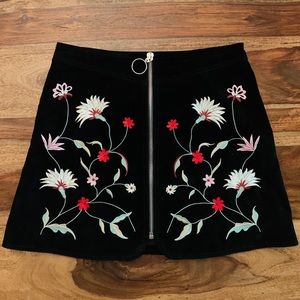 Zara Embroidered Suede Leather Mini Skirt